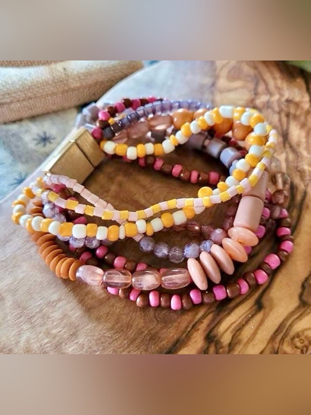 Plunder Multi-Strand Beaded Bracelet in Pink, Yellow, Peach and Purple